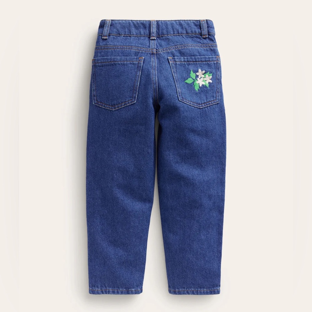 Mini Boden NWT Relaxed Straight Mid Denim Blue Jeans Floral Embroidery 4Y - Picture 7 of 7